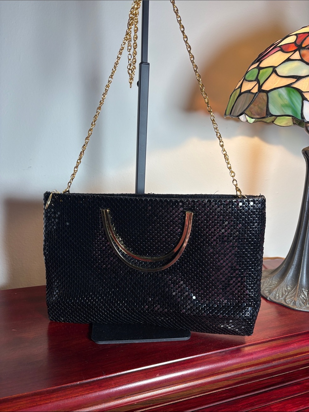 Women's Black Sequin clutch/crossbody with Gold Handles - Picture 3 of 5